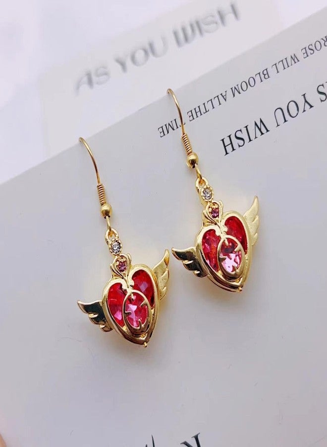 POYAMUSE Lovely Heart and Crown Crystal Dangle Earrings - Sweet Cosplay Jewelry for Women-heart - Image 4